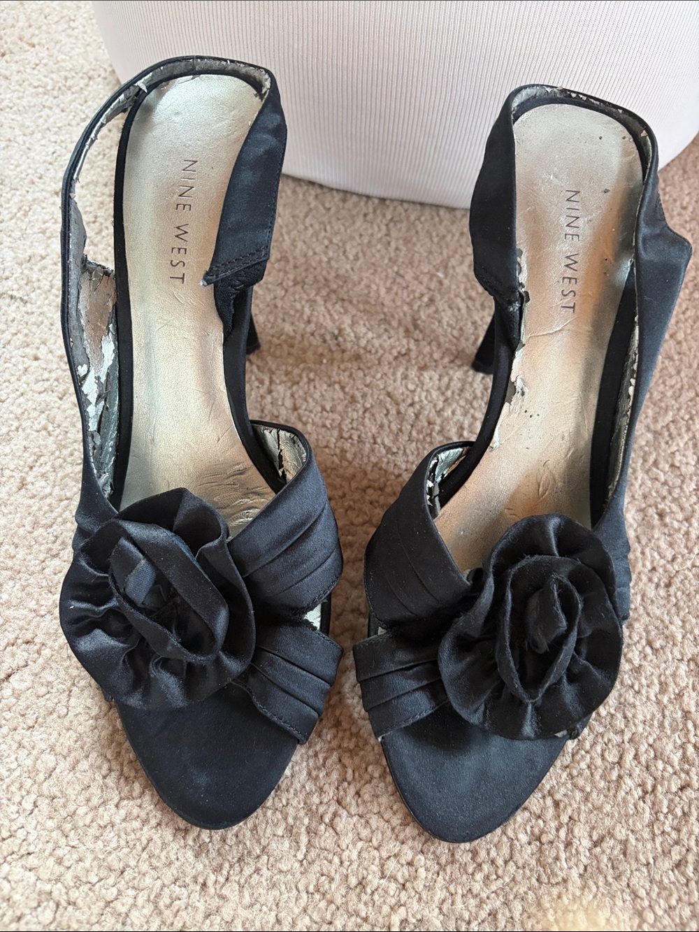 Pretty Black Satin Sling Back Heels